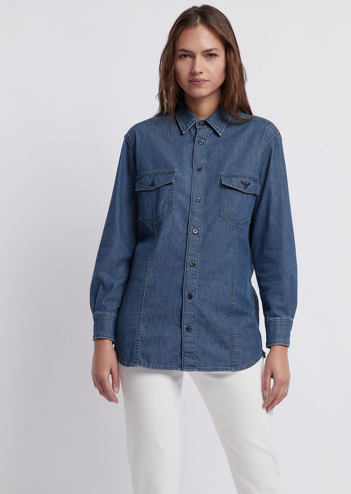 stretch denim shirt womens