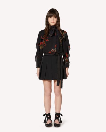 REDValentino 东方繁花印纹褶边双绉上衣