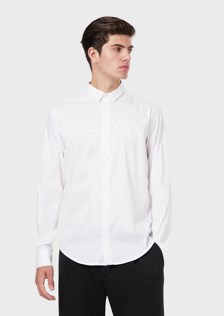 Stretch poplin shirt with embroidered 
