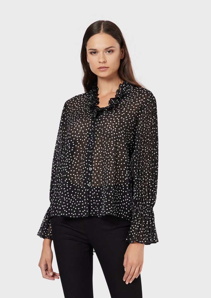 Crepon blouse with polka dot jacquard 