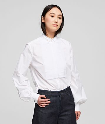 KARL LAGERFELD PLEATED PLASTRON POPLIN SHIRT