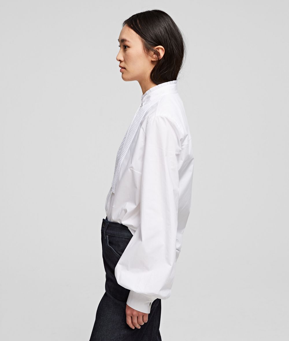 KARL LAGERFELD Pleated Plastron Poplin Shirt Blouse Woman d