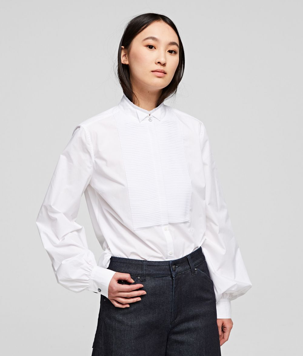 KARL LAGERFELD Pleated Plastron Poplin Shirt Blouse Woman f