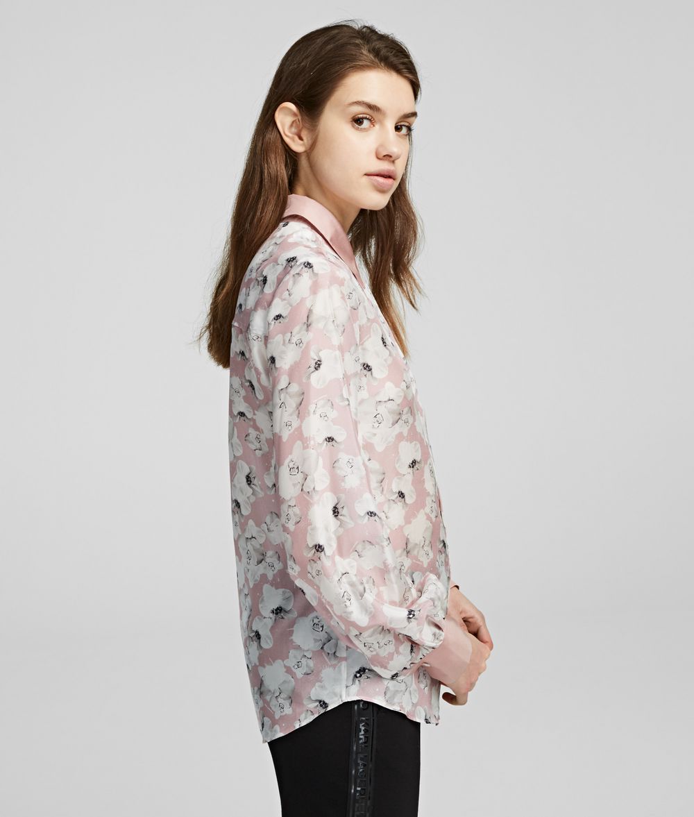 KARL LAGERFELD Orchid Print Silk Shirt Blouse Woman d