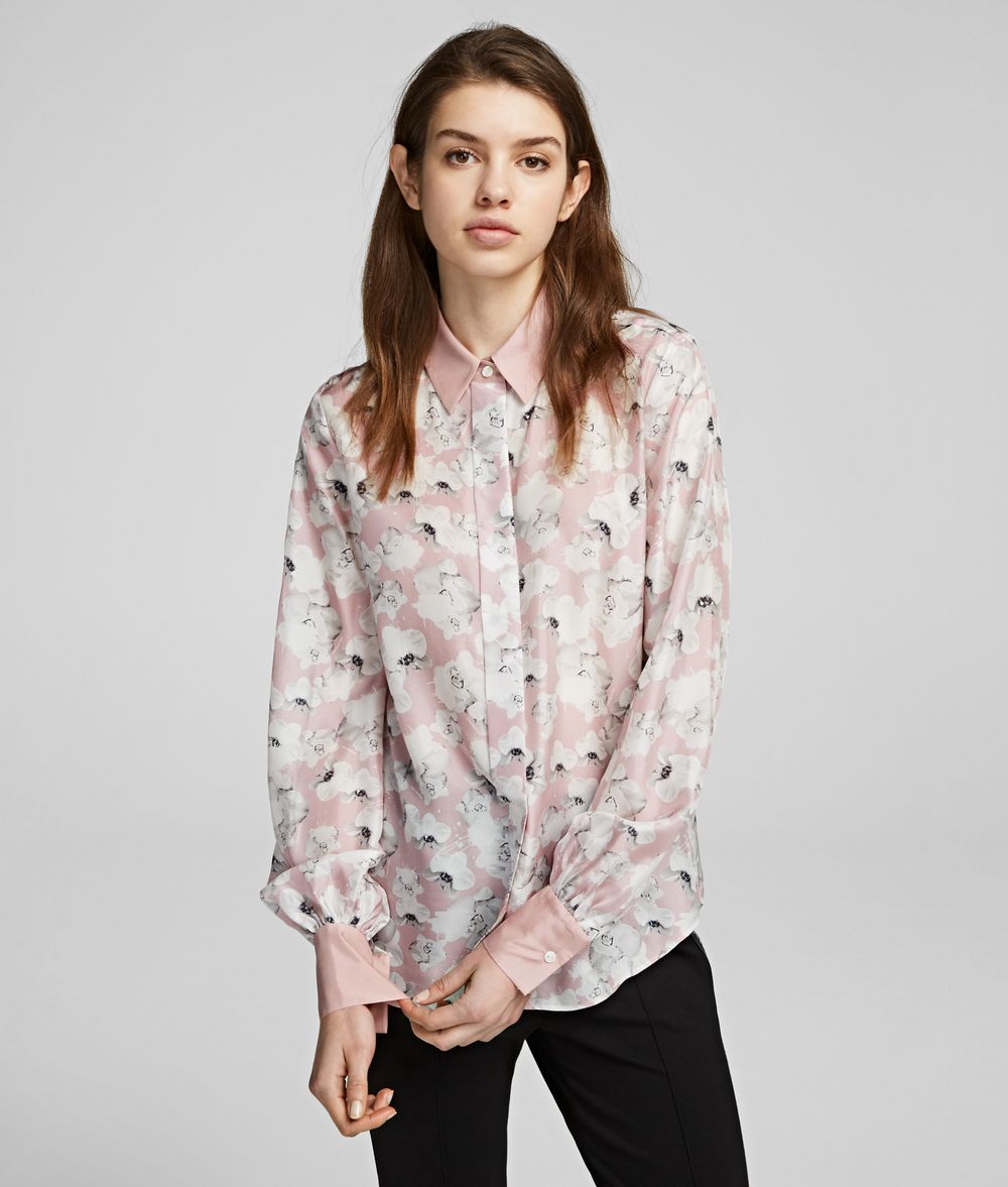 KARL LAGERFELD Orchid Print Silk Shirt Blouse Woman f