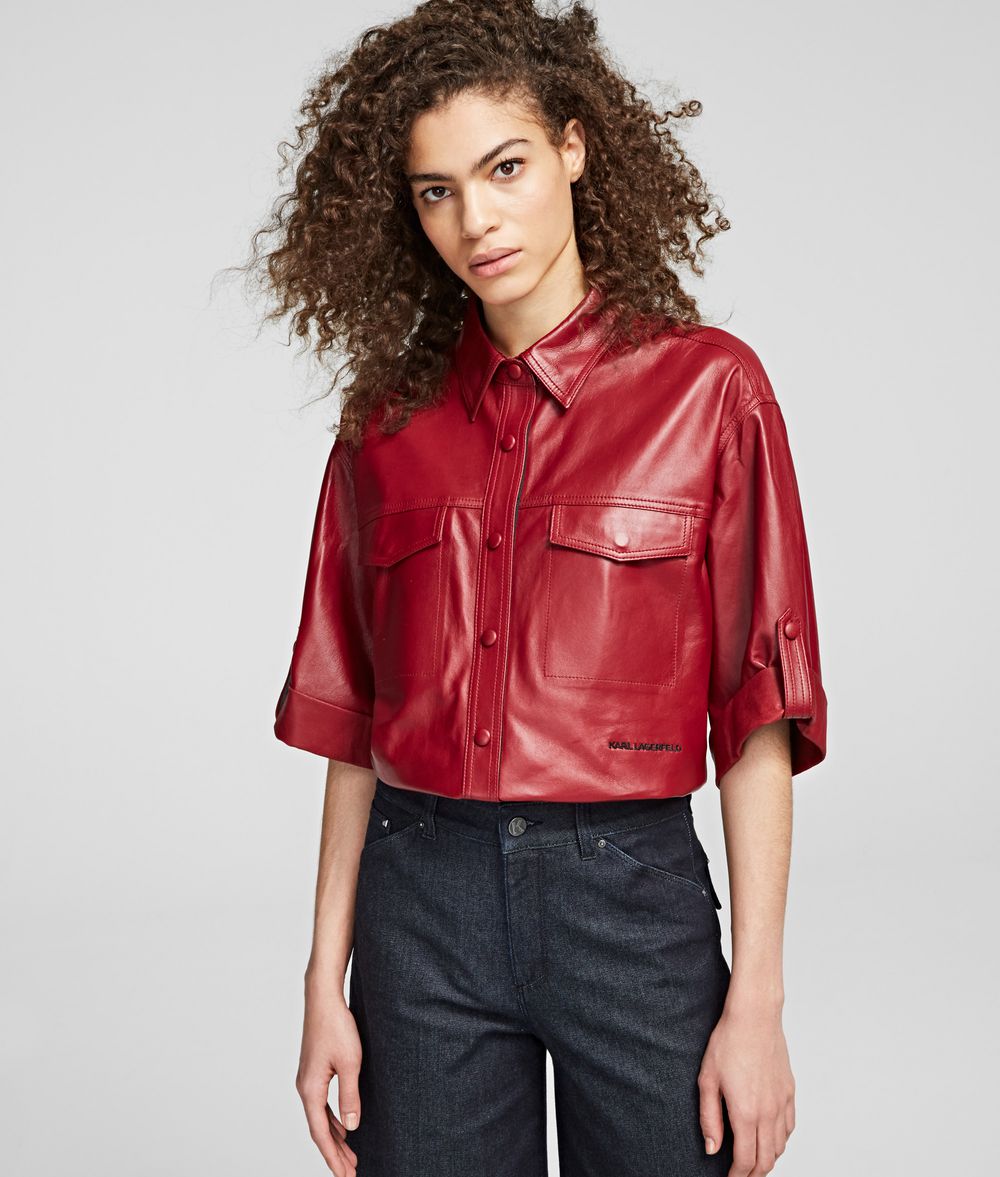 KARL LAGERFELD Faux Leather Shirt Blouse Woman f