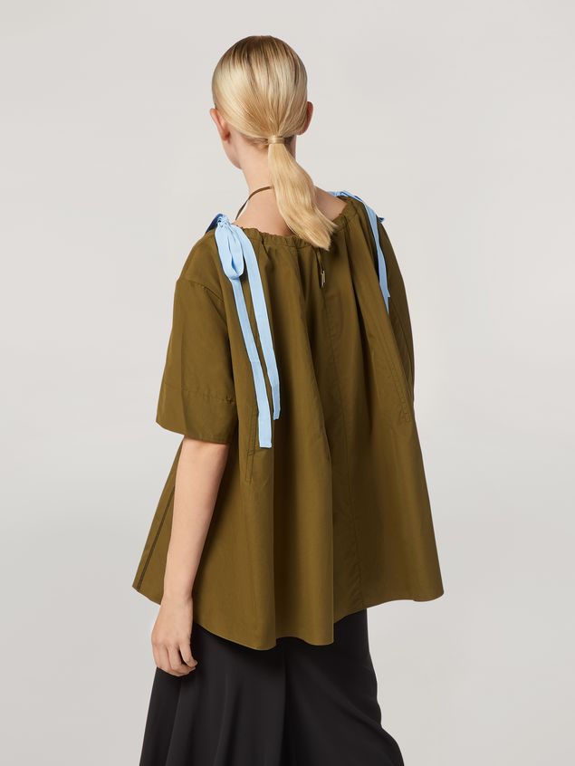 Camisa de manga larga Marni Camisa de popelina de algodón con cuello redondo con cordón de ajuste Mujer