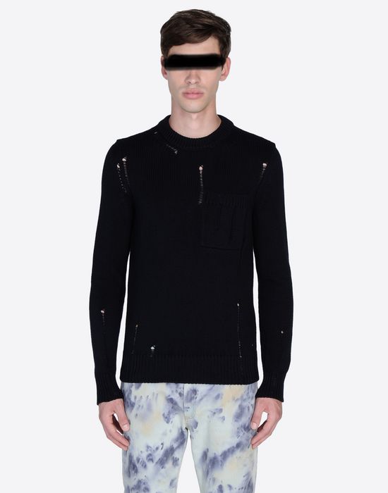 Maison Margiela ‎Distressed Cotton Knit Sweater ‎ ‎ ‎ ‎Men‎