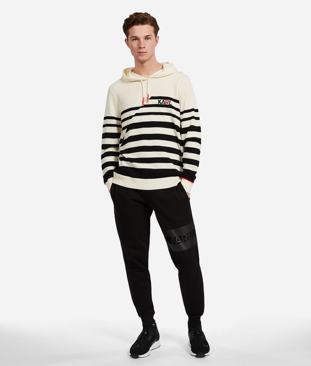 KARL LAGERFELD Wool Cotton Stripe Hoodie Sweater Man f