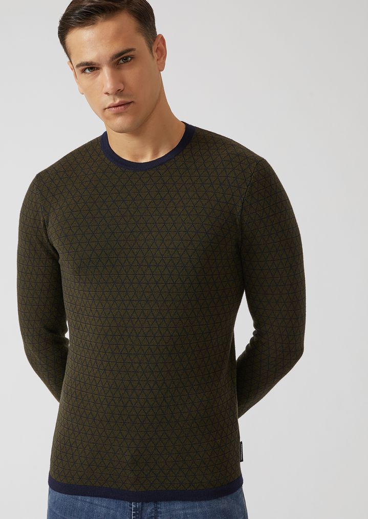 Sweater in virgin wool with geometric 