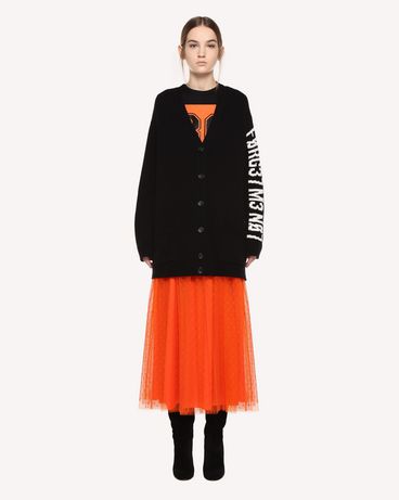 REDValentino Maxi-Strickjacke aus Wolle mit verschlüsselten Liebesbotschaften als Jacquardmuster