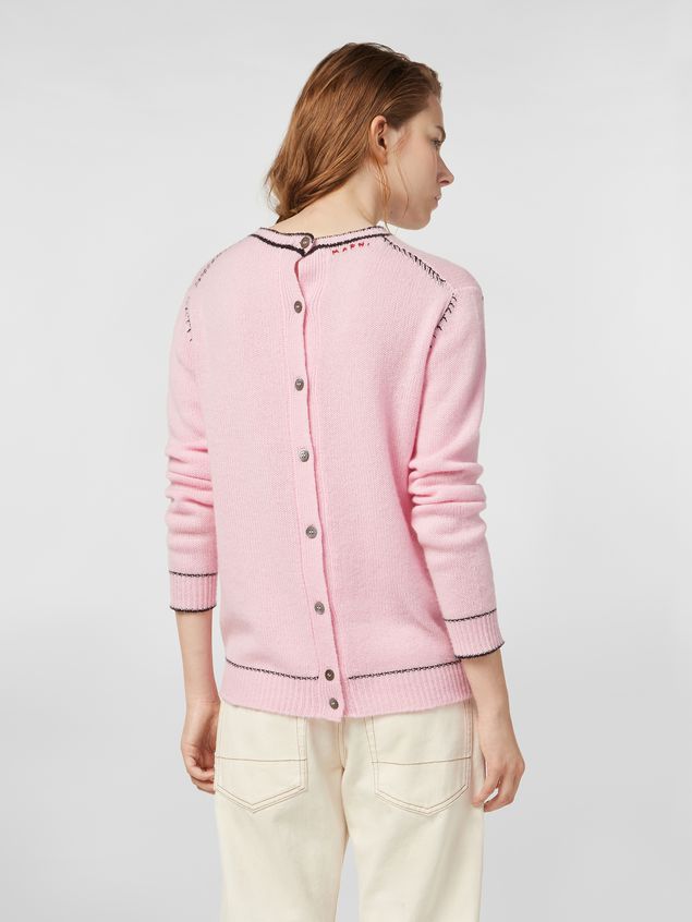 Long Sleeve Jumper Marni Knit in embroidered pink and black cashmere Woman