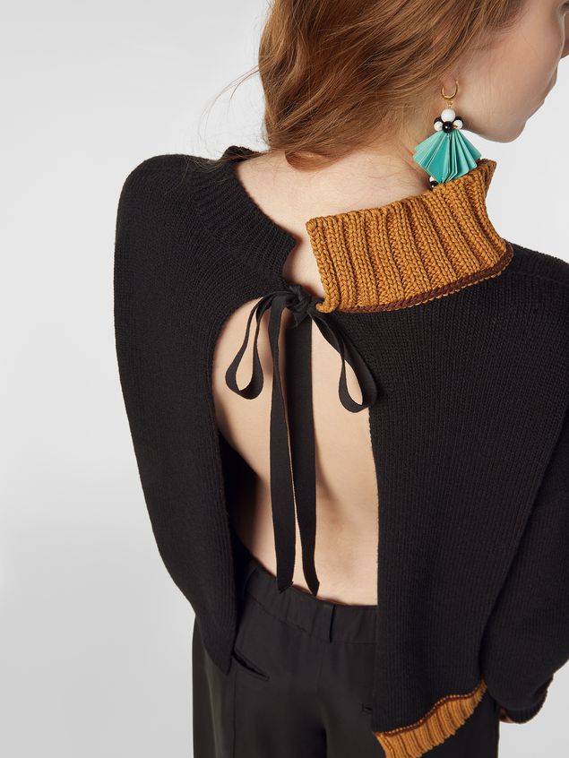 Long Sleeve Jumper Marni Turtleneck knit in black and brown virgin wool and cotton Woman