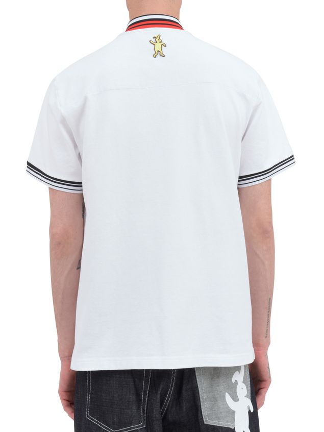Tops Marni Polo-shirt in white piqué with striped neck and sleeves Man