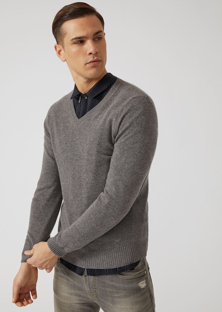 mens armani v neck jumper