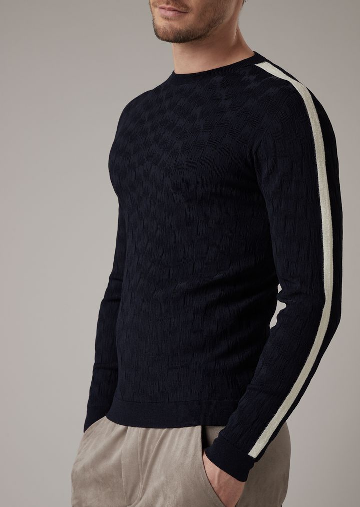 Sweater with chevron motif and chenille intarsia on the sleeve | Man ...