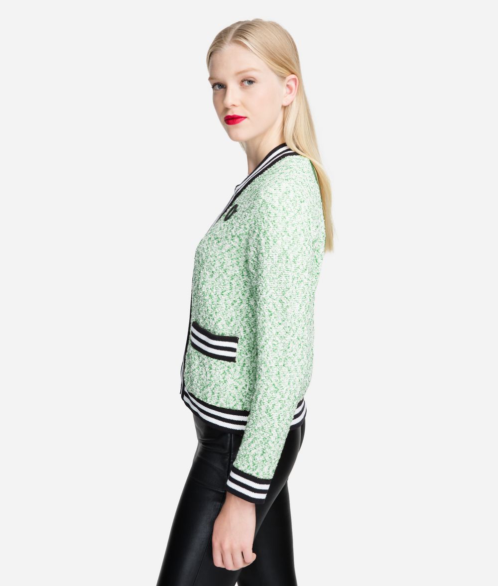 KARL LAGERFELD Bouclé Cardigan with Striped Trim Cardigan Woman d