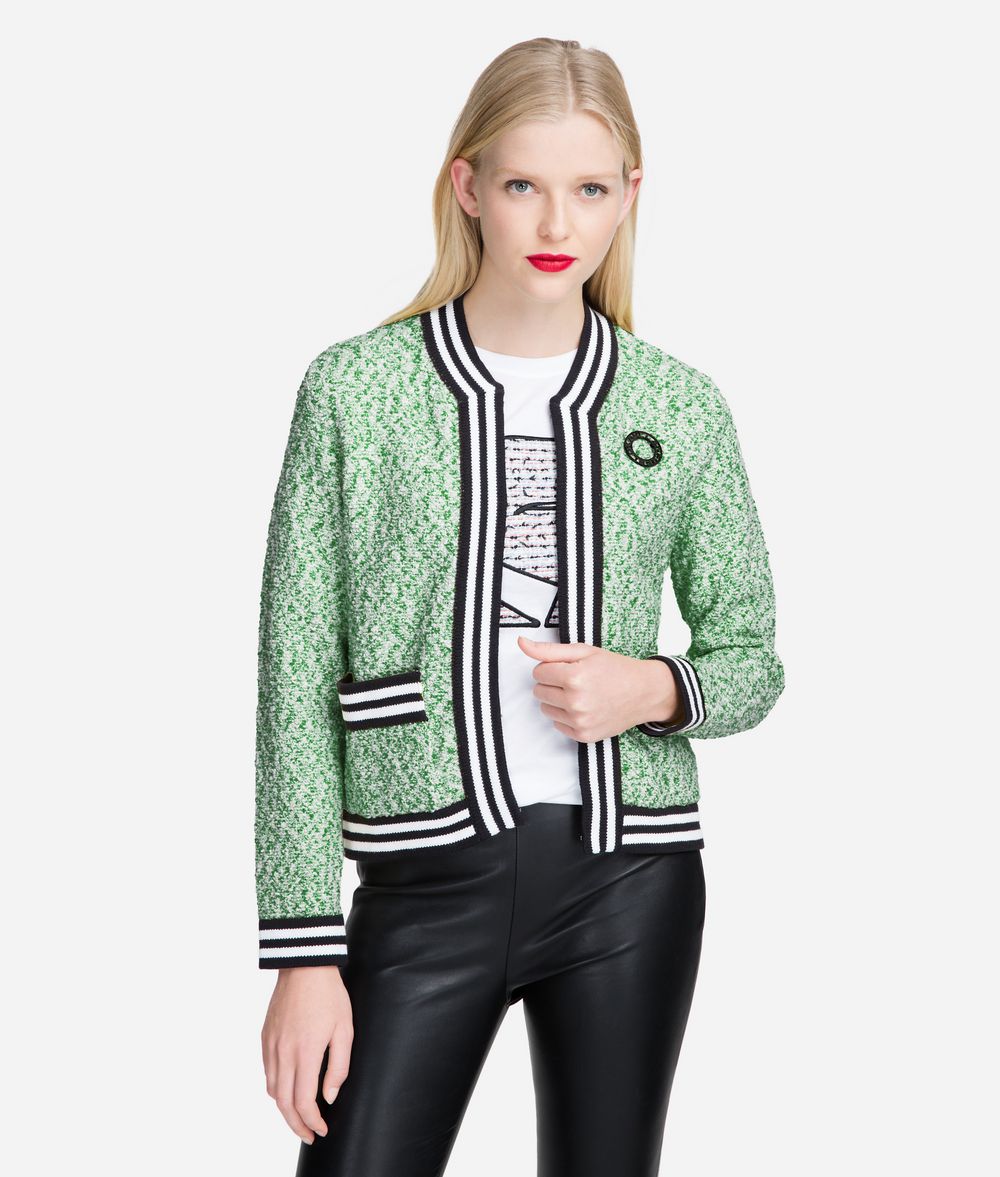 KARL LAGERFELD Bouclé Cardigan with Striped Trim Cardigan Woman f