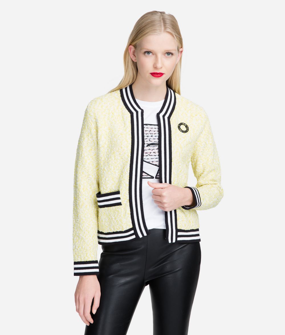 KARL LAGERFELD Bouclé Cardigan with Striped Trim Cardigan Woman f