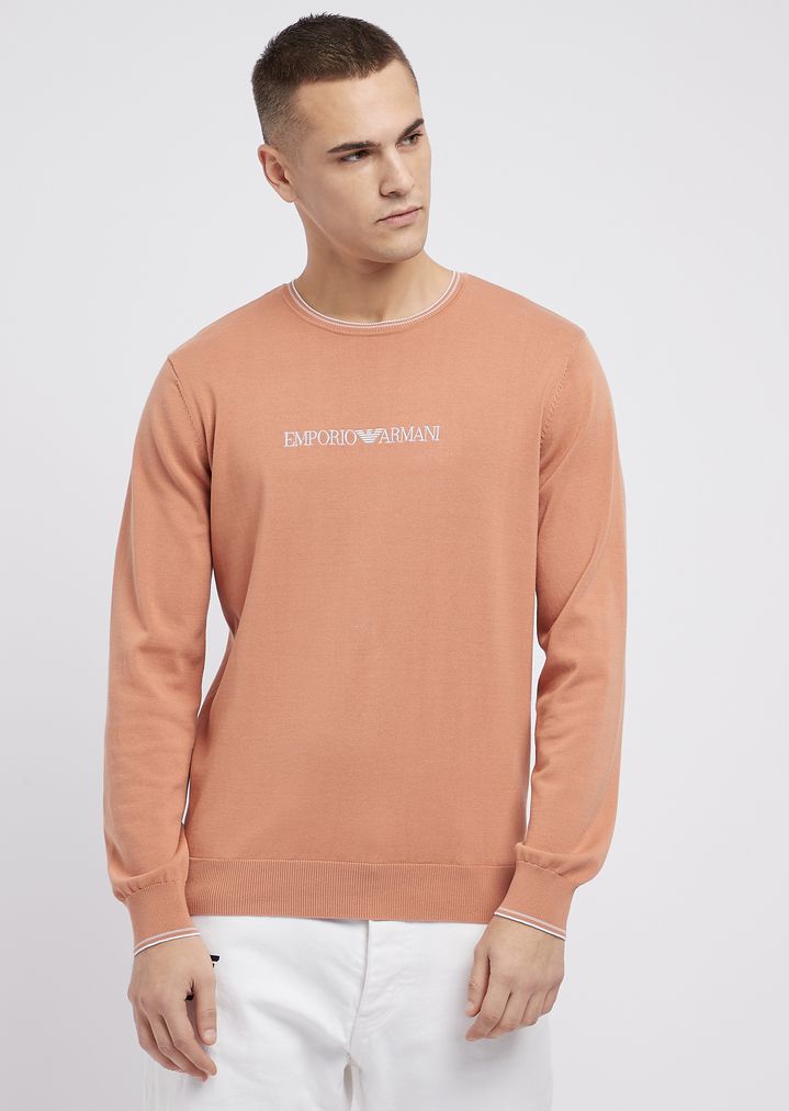 Plain knit pure cotton sweater with 