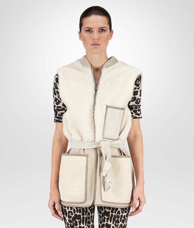BOTTEGA VENETA VEST IN BIRCH LAMB SUEDE LAMB SHEARLING Outerwear and Jacket Woman fp