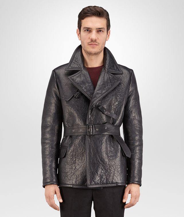 Bottega Veneta® - CABAN IN DARK ARDOISE LEATHER WITH BRUSHED WOOL LINING