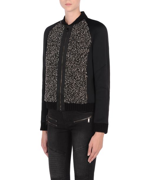 KARL LAGERFELD Salt & pepper bouclé bomber 12_f
