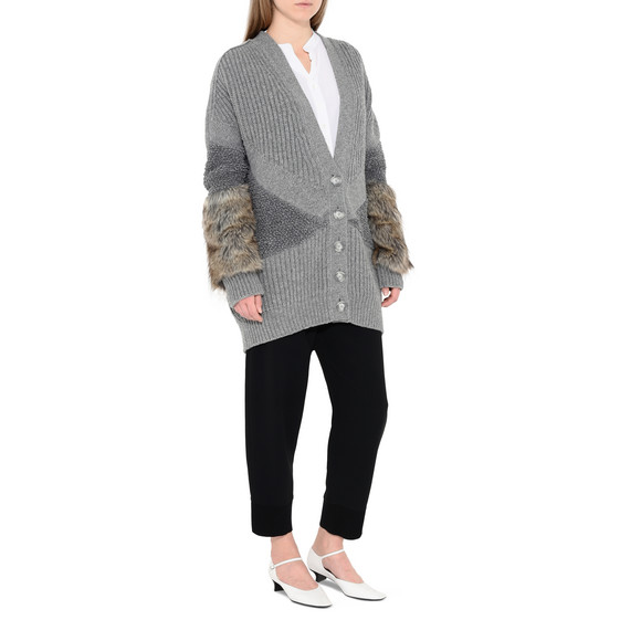 STELLA MCCARTNEY Wool Knit & Faux Fur Cardigan, Grey | ModeSens