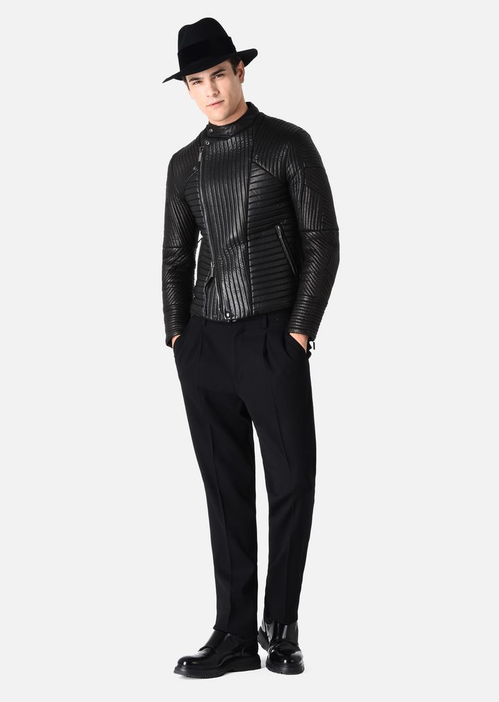 Biker Jacket In Quilted Glove Leather Man Emporio Armani Emporio Armani Biker Jacket In Quilted Glove Leather Blouson Man F