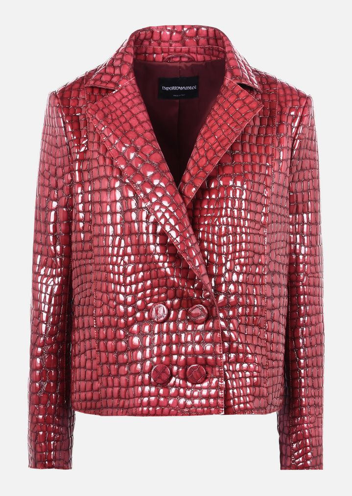 JACKET IN CROCODILE SKIN EFFECT LEATHER | Woman | Emporio Armani