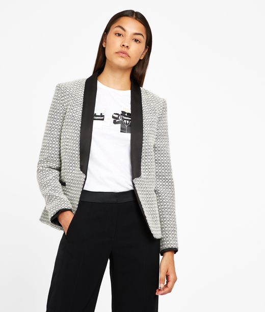 KARL LAGERFELD Satin Detail Bouclé Blazer 12_f