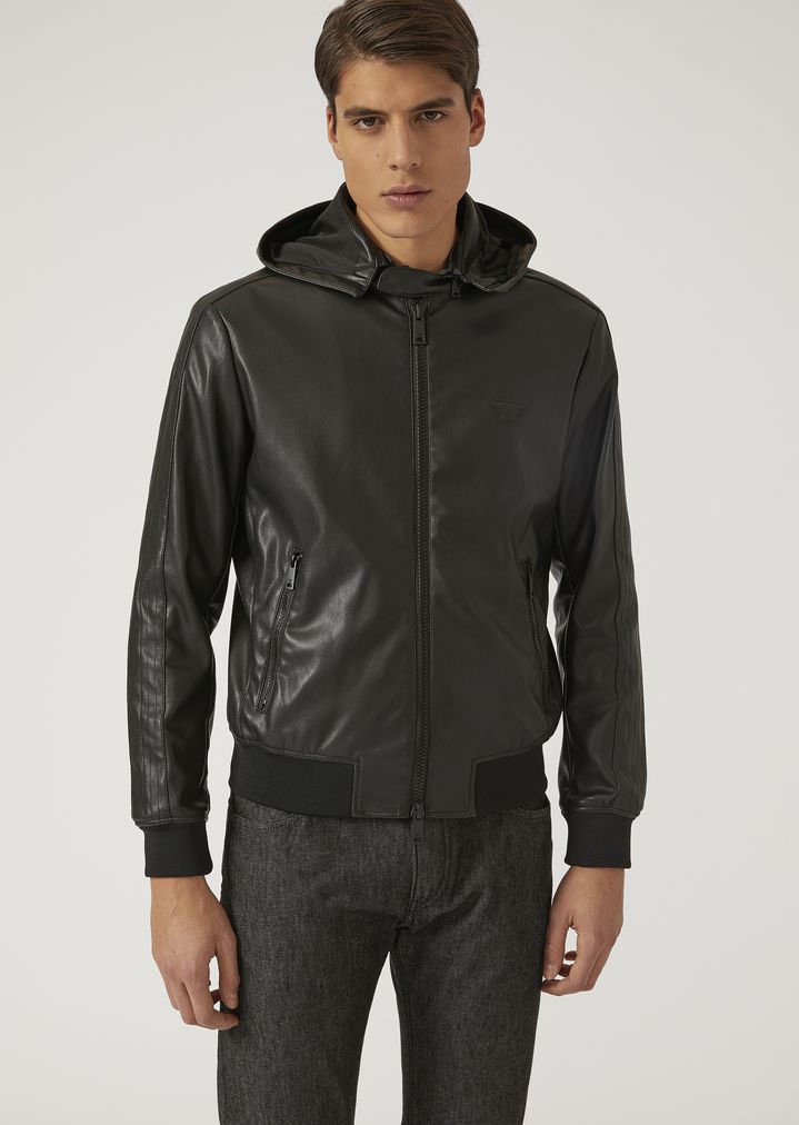 À Armani Cuir Homme Capuche En Emporio Blouson Simili tBxqPOnFFw