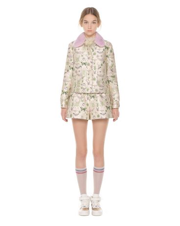 REDValentino "Insects" brocade jacket with mink fur collar