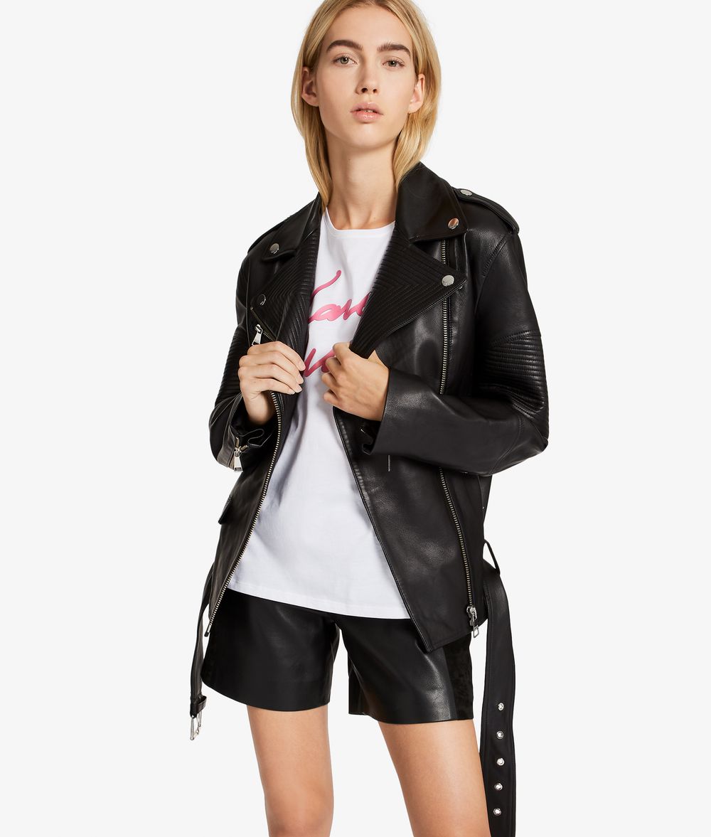 KARL LAGERFELD Oversized Leather Biker Jacket Jacket Woman f