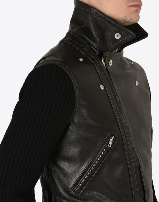 Maison Margiela Leather Jacket With Knit Sleeves Men Maison Margiela Leather Jacket With Knit Sleeves Man A