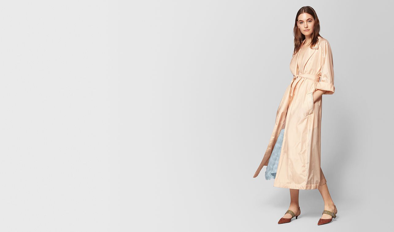 light peach rose silk coat landing
