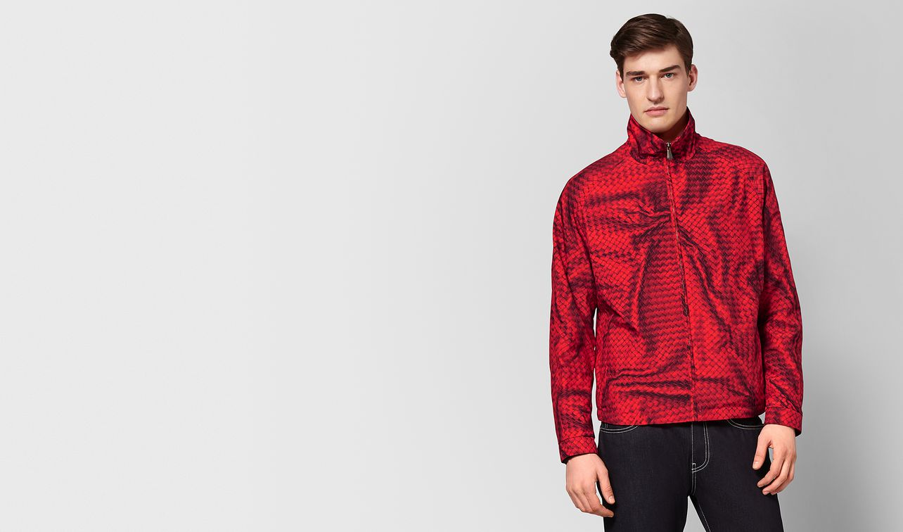 china red polyester jacket landing
