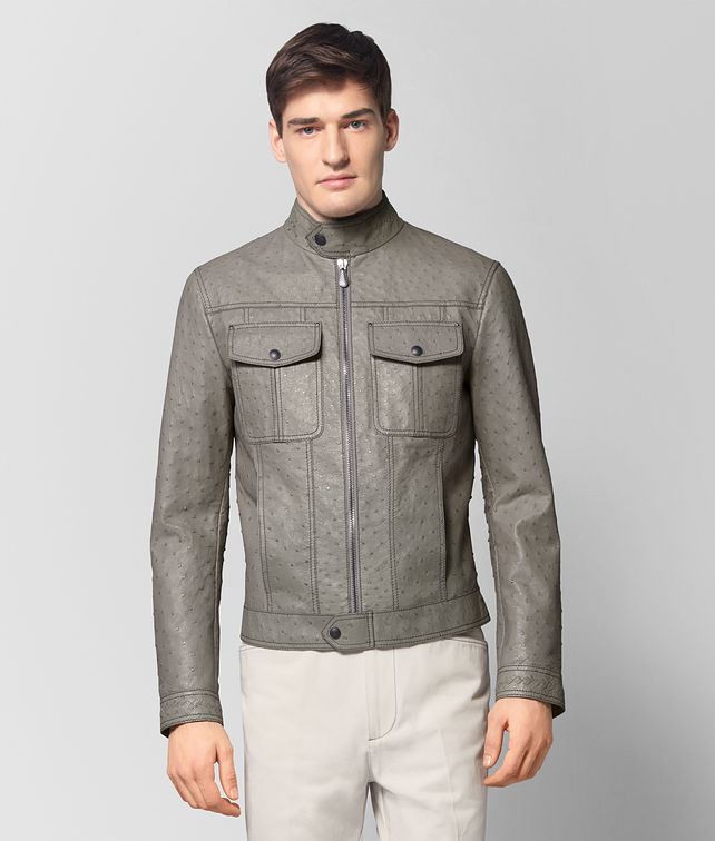 BOTTEGA VENETA DARK CEMENT OSTRICH JACKET Outerwear and Jacket Woman fp