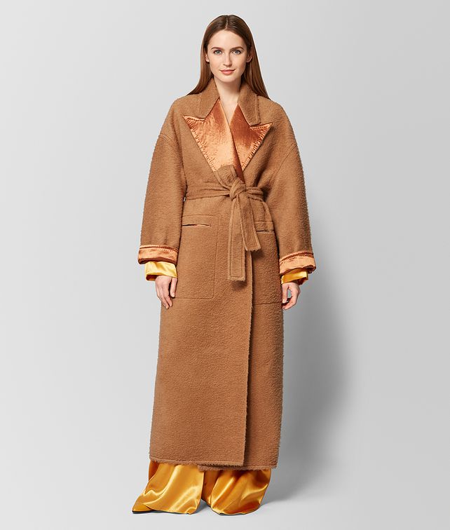 BOTTEGA VENETA CAMEL/FAWN MOHAIR/SATIN COAT Outerwear and Jacket Woman fp