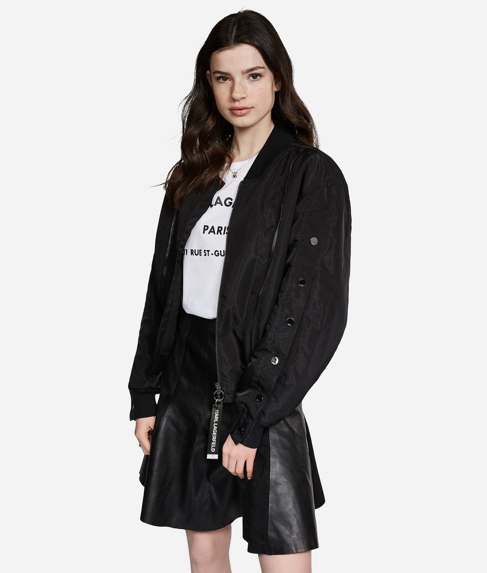 KARL LAGERFELD Satin Button-Sleeve Bomber Jacket Jacket Woman f