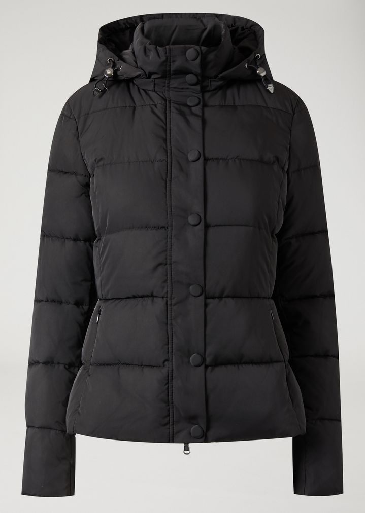 Cazadora de sarga de nailon acolchada con capucha Cazadora de sarga de nailon acolchada con capucha