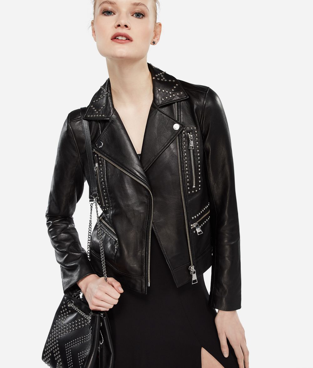 KARL LAGERFELD Karl x Kaia Lederjacke mit Nietenverzierung Jacke Damen f