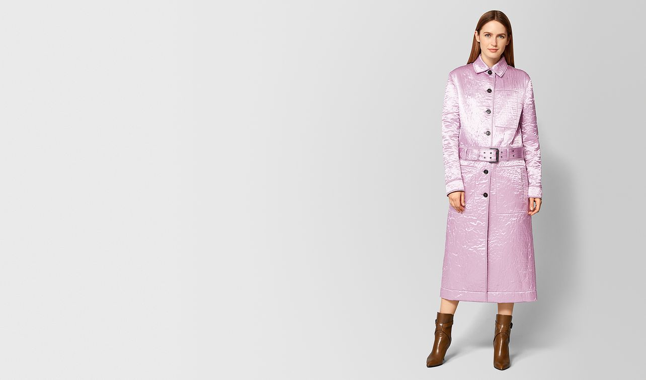 orchid/light grey satin/felt coat landing
