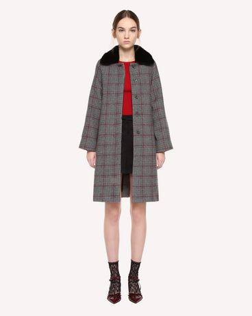 REDValentino Double Prince of Wales coat with mink collar
