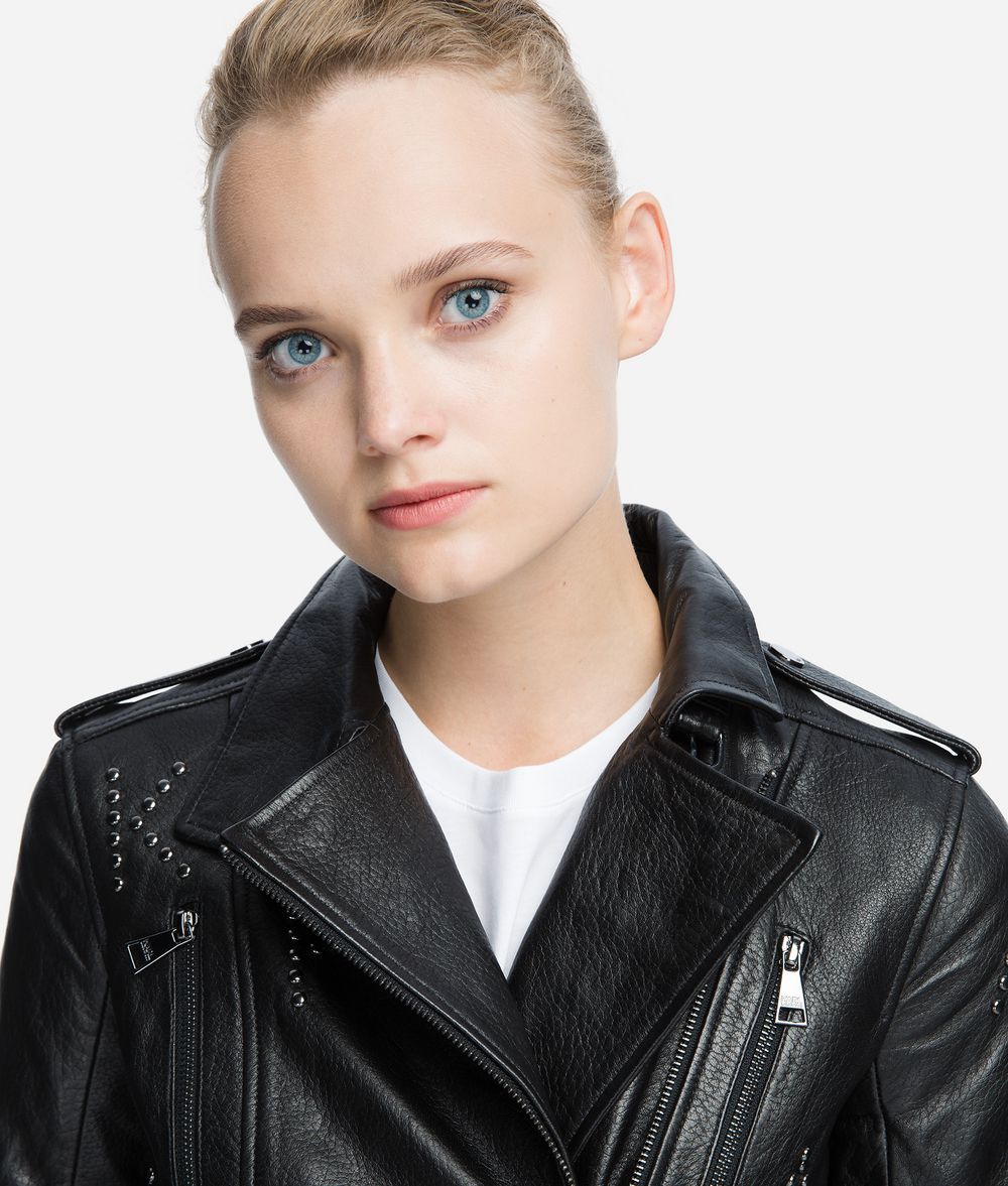 KARL LAGERFELD Studded Leather Biker Jacket Jacket Woman d
