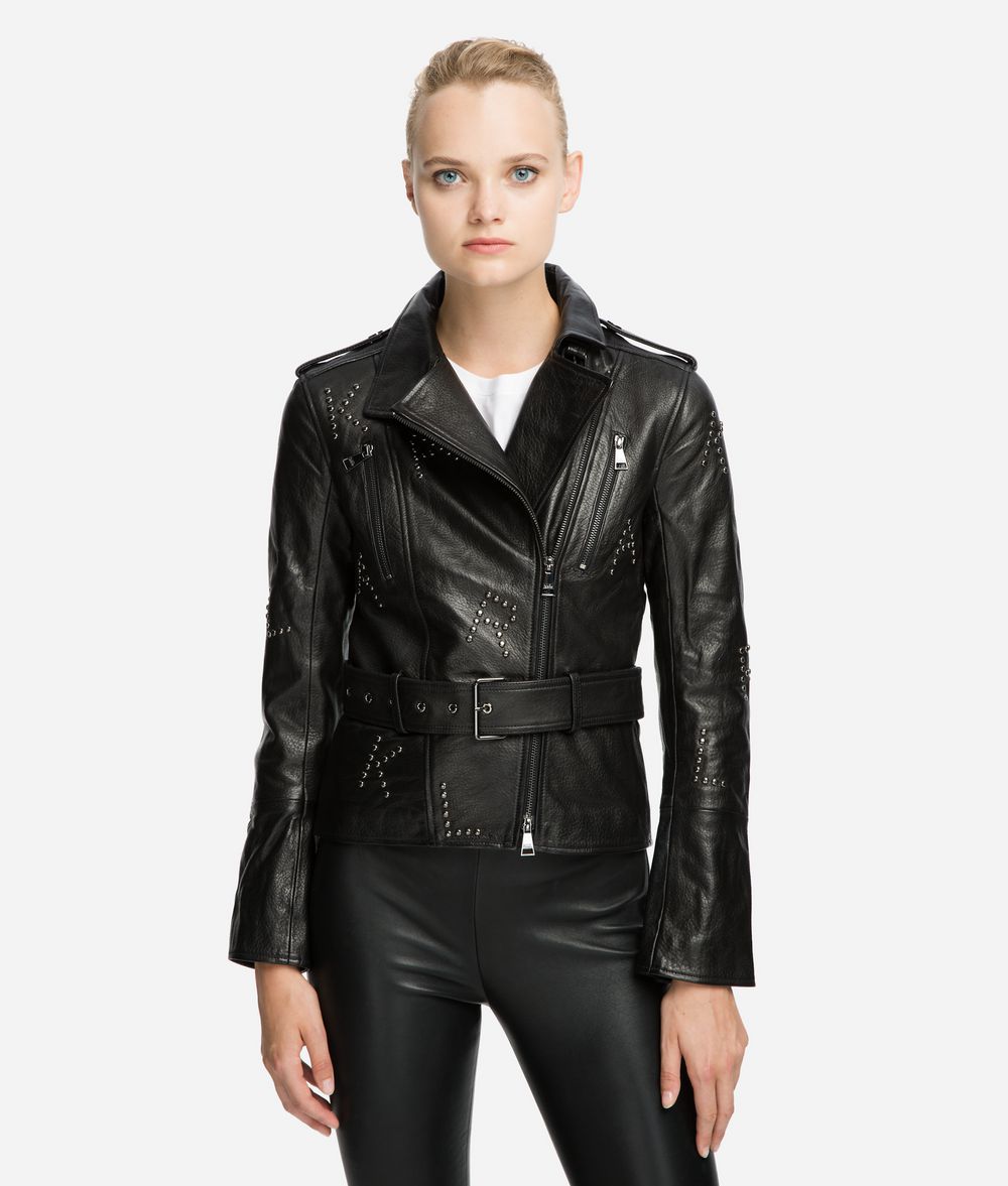 KARL LAGERFELD Studded Leather Biker Jacket Jacket Woman f