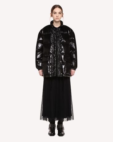 REDValentino Glossy nylon and velvet down coat