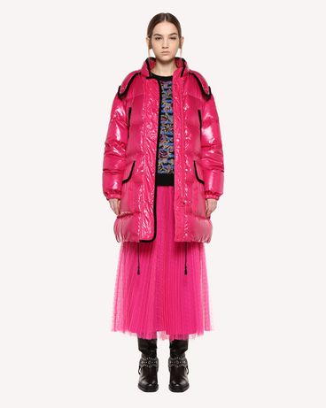 REDValentino Glossy nylon and velvet down coat
