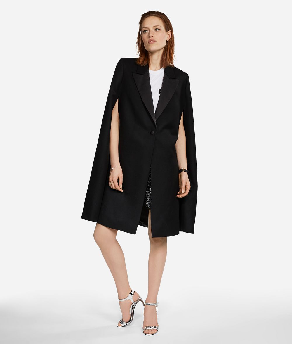 KARL LAGERFELD Virgin Wool Tailored Cape Jacket Woman f