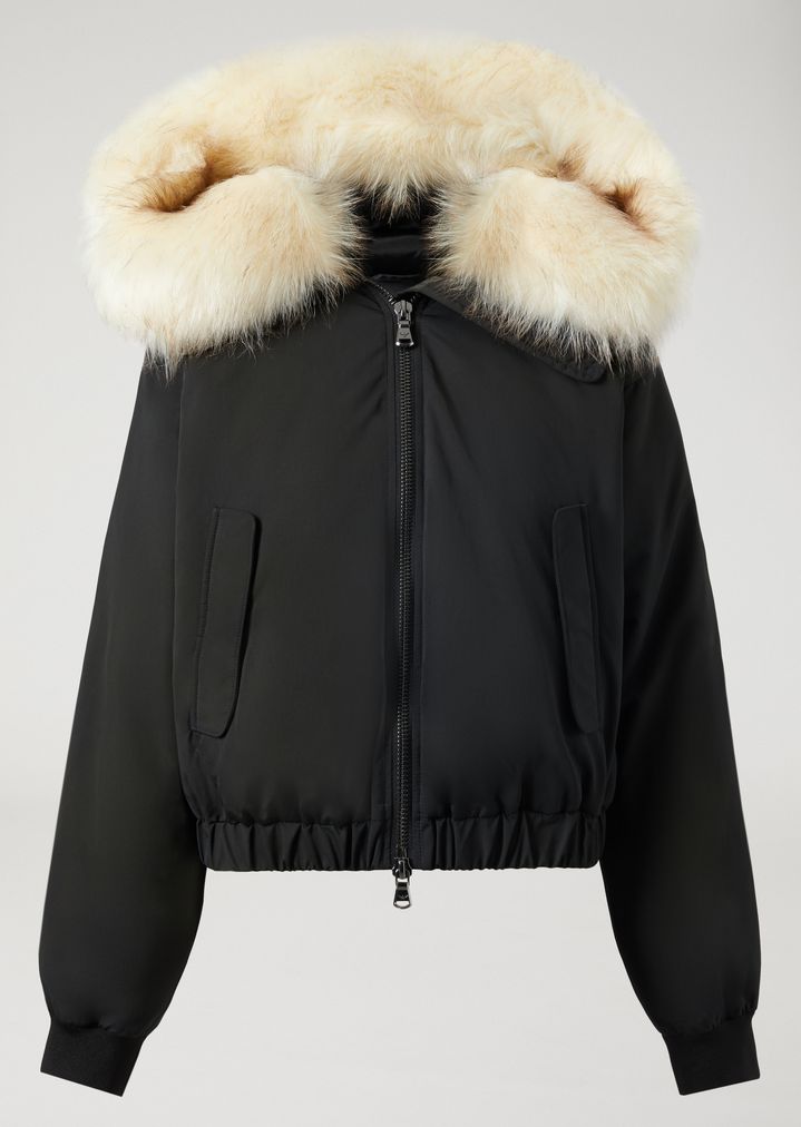 Cazadora de nailon acolchado con pelo de oso sintético Cazadora de nailon acolchado con pelo de oso sintético